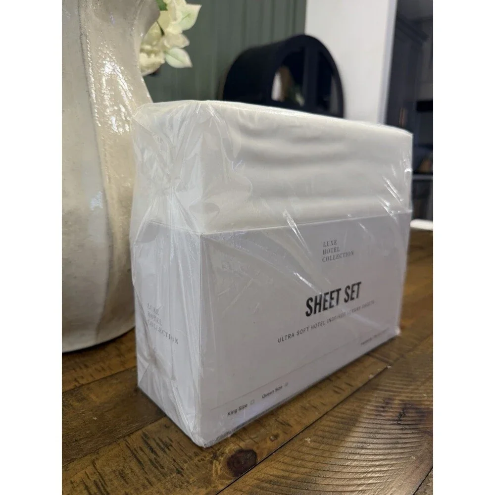Luxe Hotel Collection Sateen Cotton Retreat Sheet Set Queen White NEW $289 MSRP